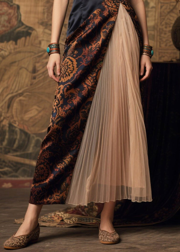 Art Black Side Open Patchwork Silk Vestidos Dresses Summer