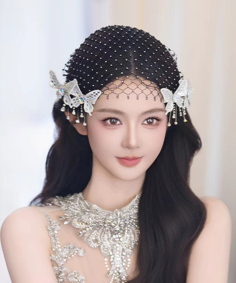 Art Black Tulle Zircon Butterfly HairPiece