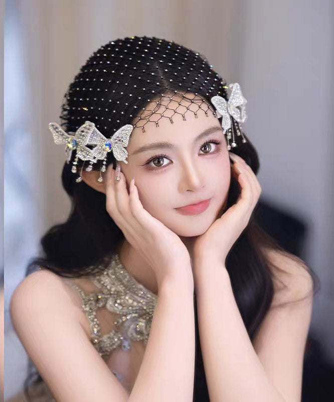 Art Black Tulle Zircon Butterfly HairPiece