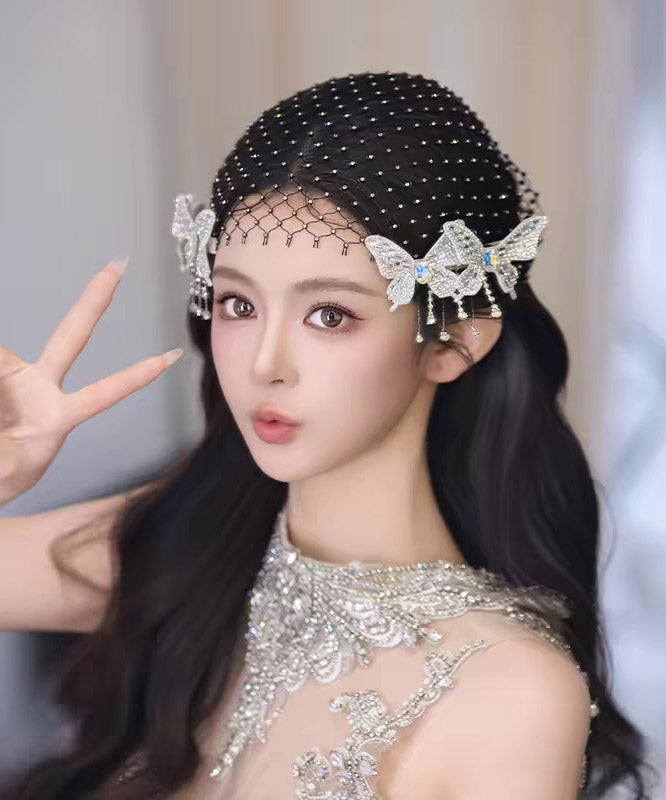 Art Black Tulle Zircon Butterfly HairPiece