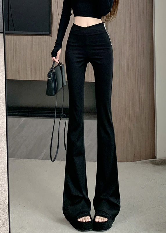 Art Black Zippered Patchwork High Waist Flared Trousers Spring