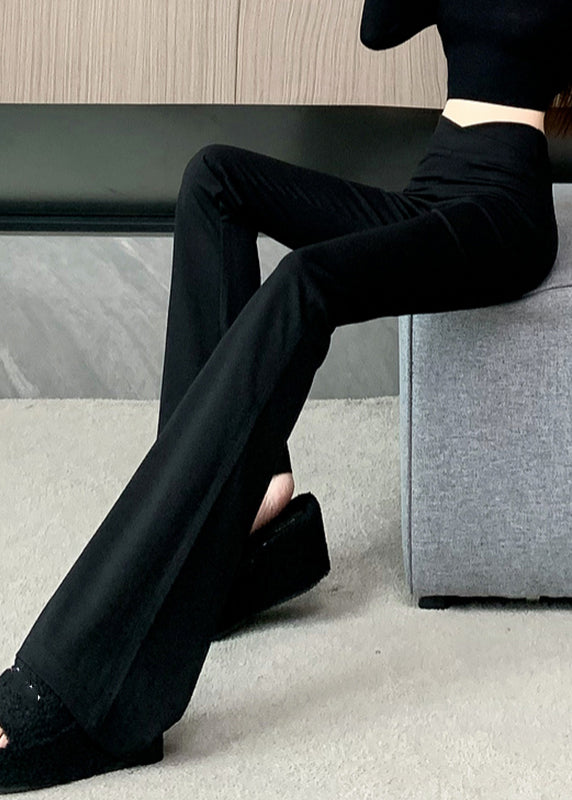 Art Black Zippered Patchwork High Waist Flared Trousers Spring