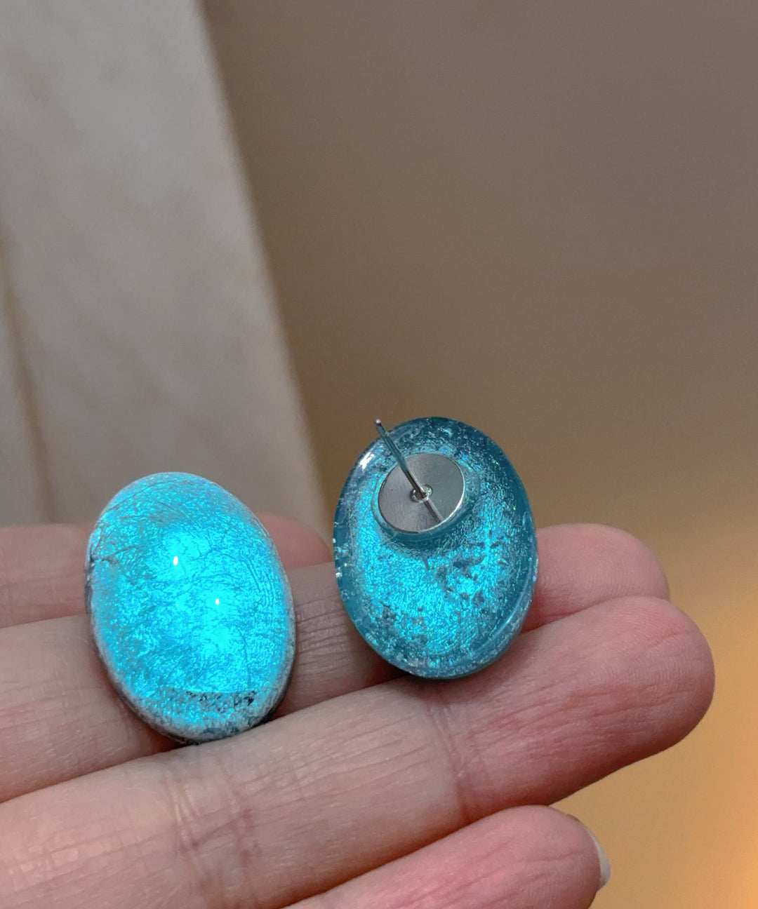 Art Blue Alloy Elliptical Starry Sky Stud Earrings