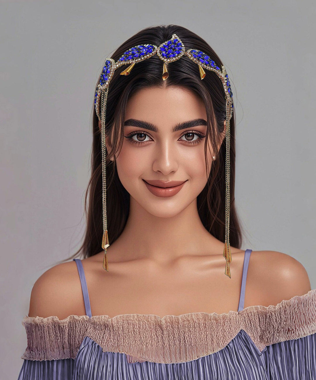 Art Blue Alloy Zircon Leaf Tasse HairPiece - Omychic