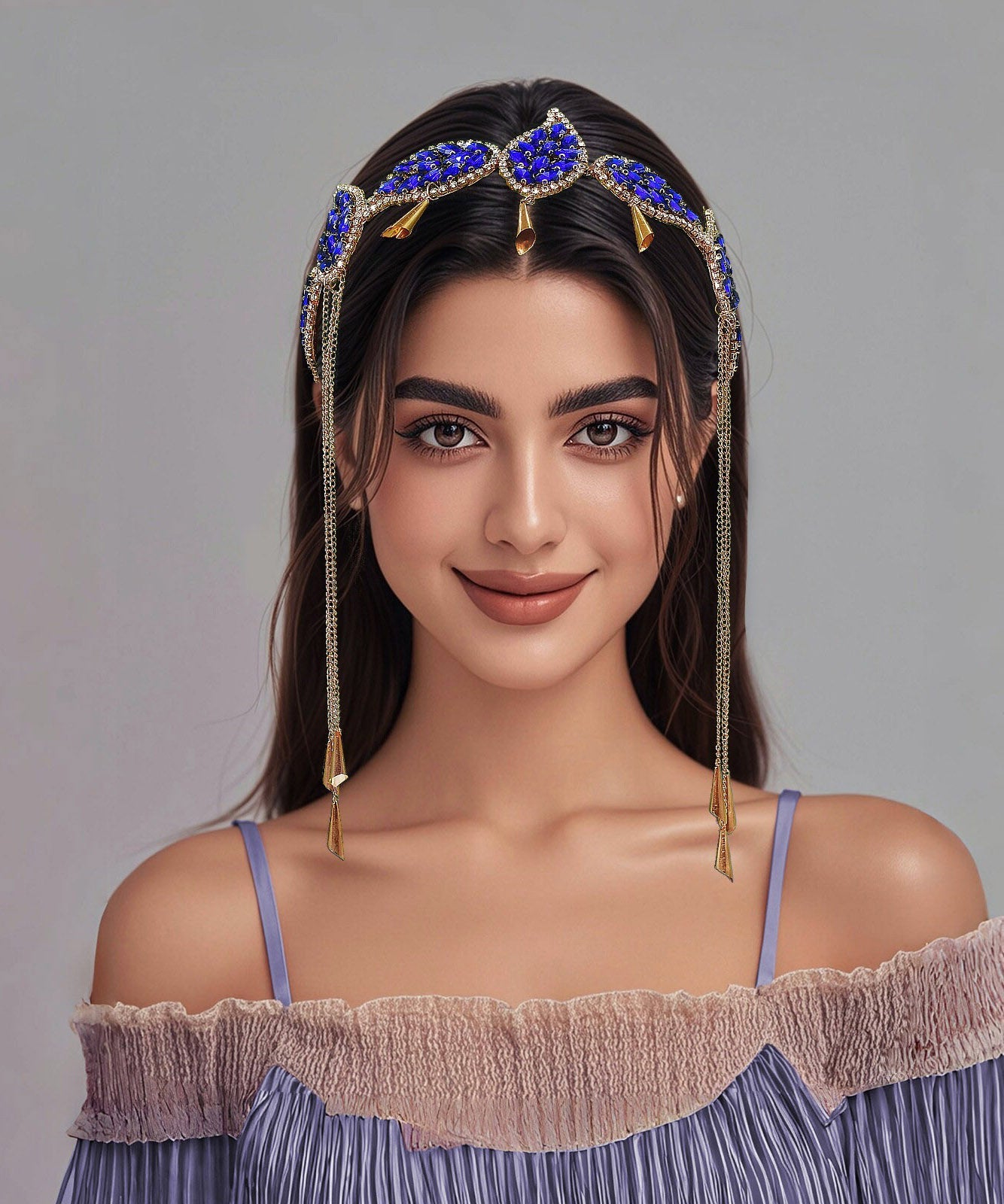 Art Blue Alloy Zircon Leaf Tasse HairPiece - Omychic