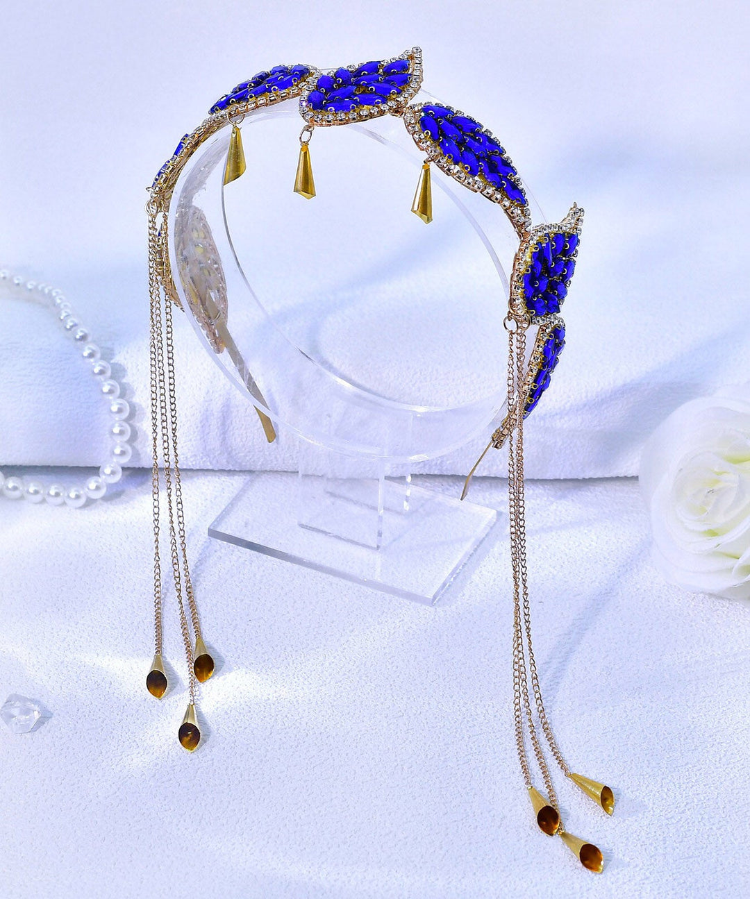 Art Blue Alloy Zircon Leaf Tasse HairPiece - Omychic