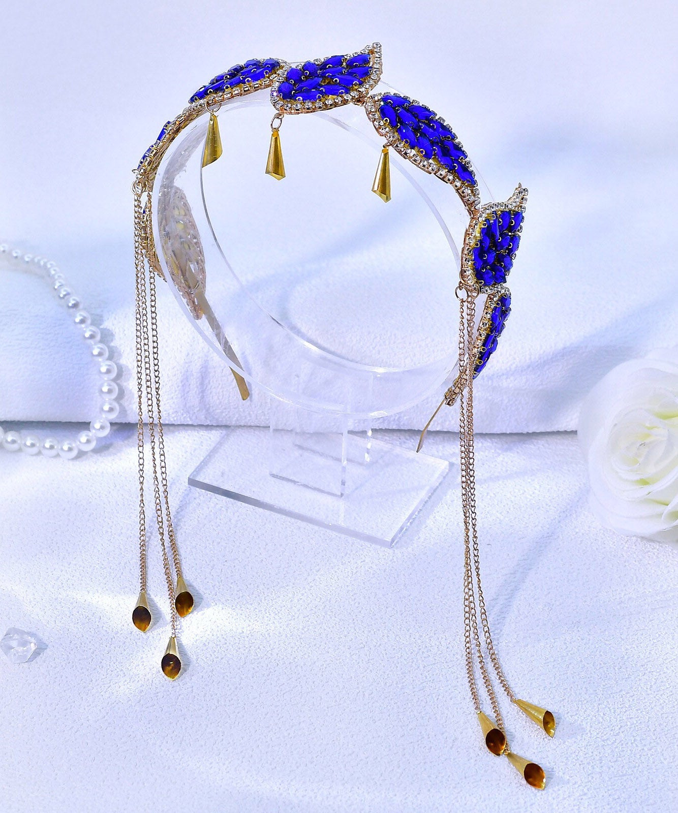 Art Blue Alloy Zircon Leaf Tasse HairPiece - Omychic