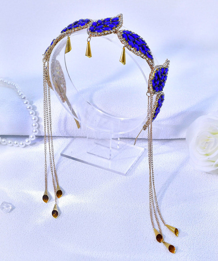 Art Blue Alloy Zircon Leaf Tasse HairPiece - Omychic