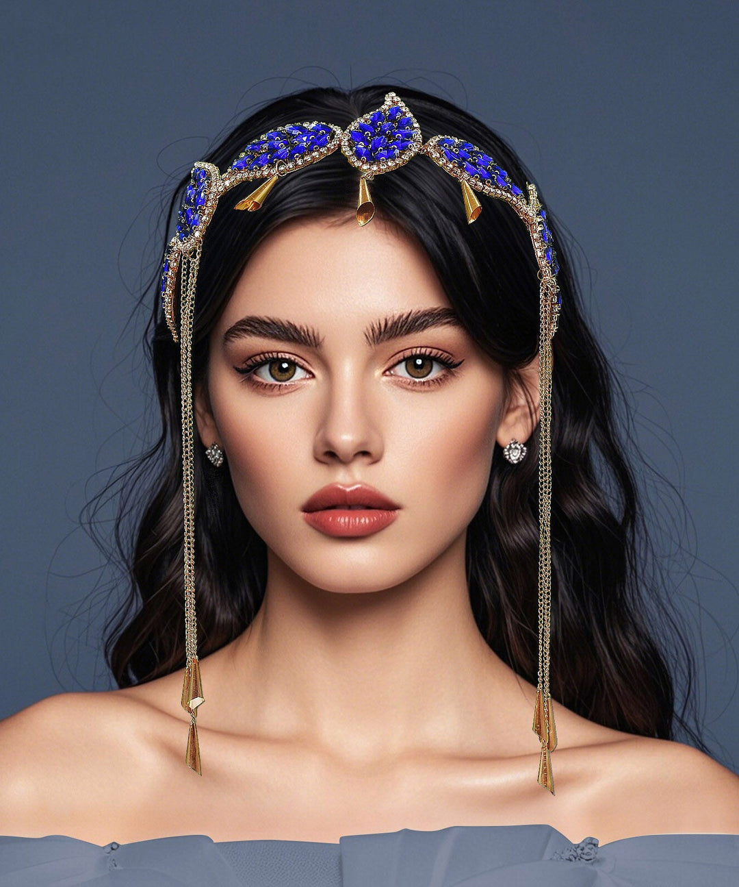 Art Blue Alloy Zircon Leaf Tasse HairPiece - Omychic