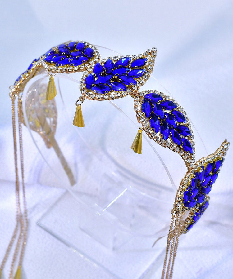 Art Blue Alloy Zircon Leaf Tasse HairPiece - Omychic