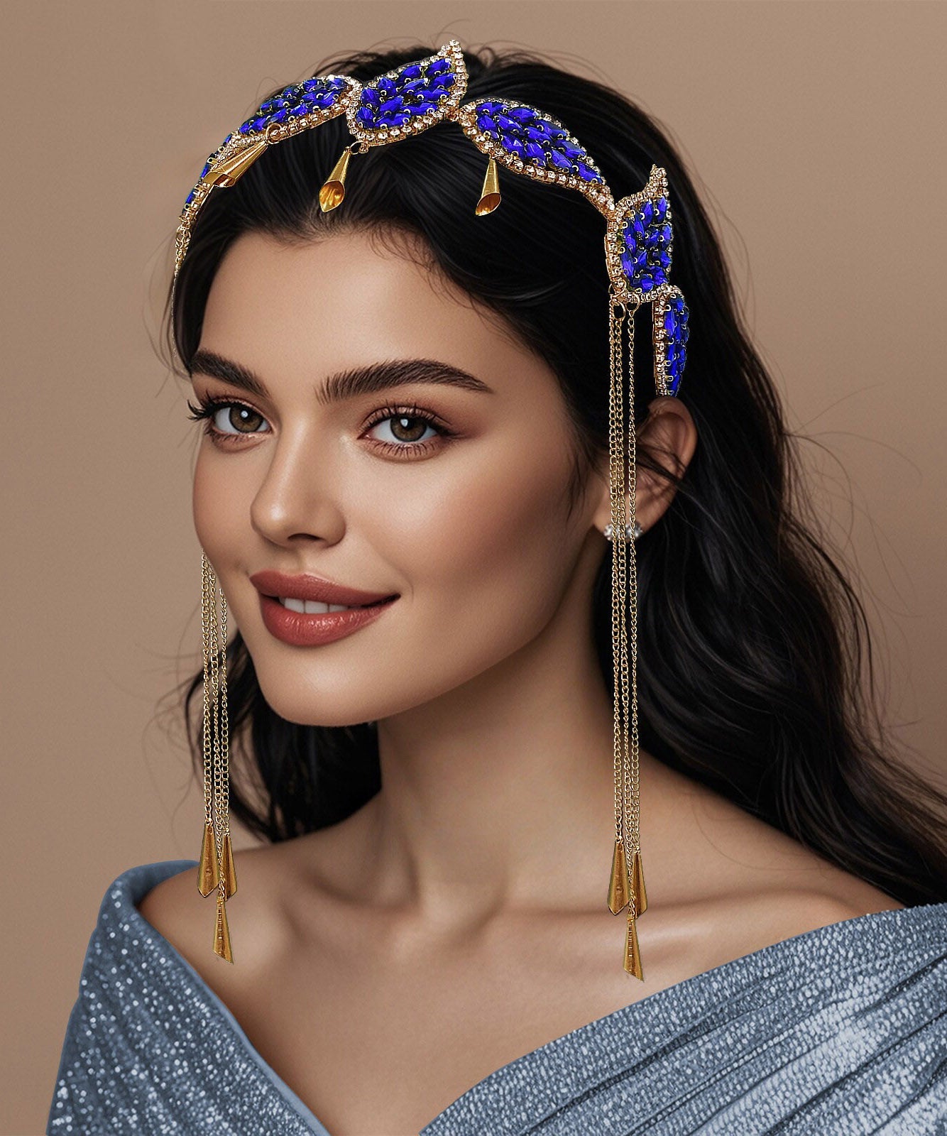 Art Blue Alloy Zircon Leaf Tasse HairPiece - Omychic