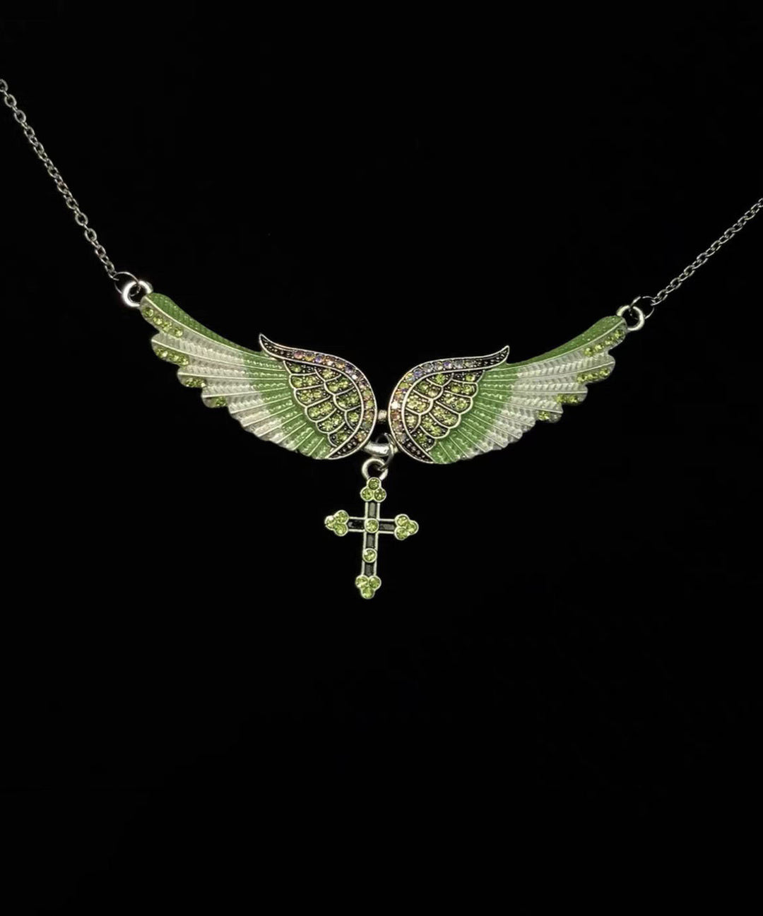 Art Blue Angel Wings Zircon Adjustable Alloy Pendant Necklace - Omychic