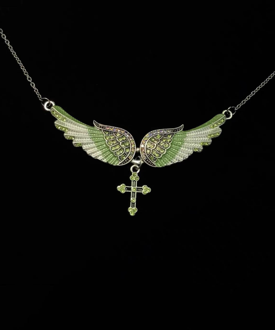 Art Blue Angel Wings Zircon Adjustable Alloy Pendant Necklace - Omychic