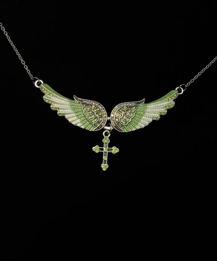 Art Blue Angel Wings Zircon Adjustable Alloy Pendant Necklace - Omychic