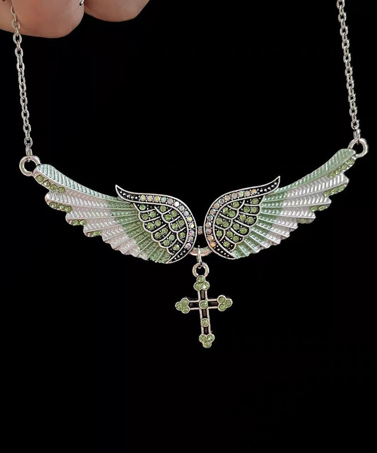 Art Blue Angel Wings Zircon Adjustable Alloy Pendant Necklace - Omychic