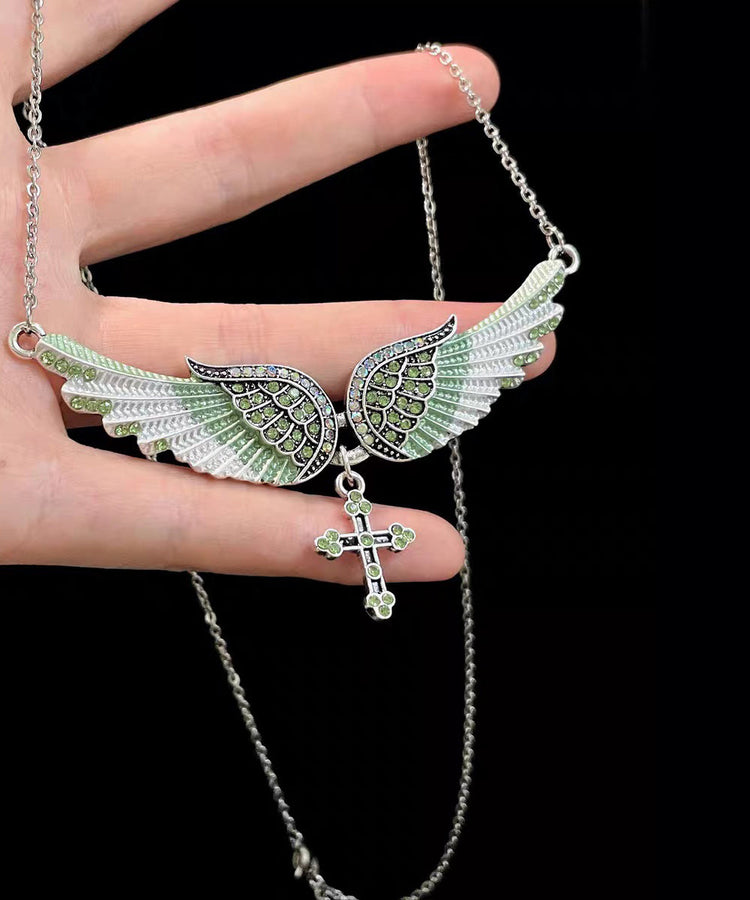 Art Blue Angel Wings Zircon Adjustable Alloy Pendant Necklace - Omychic