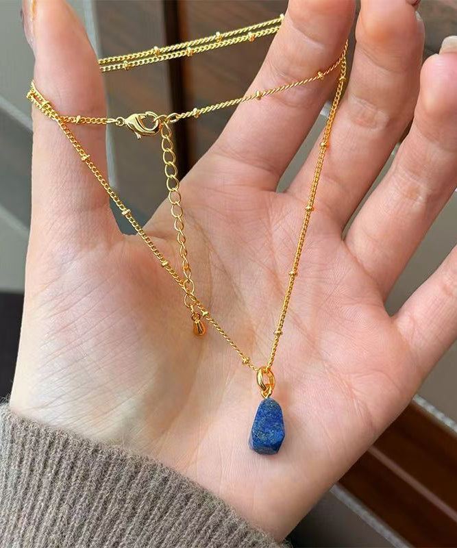 Art Blue Copper Overgild Gem Stone Pendant Necklace