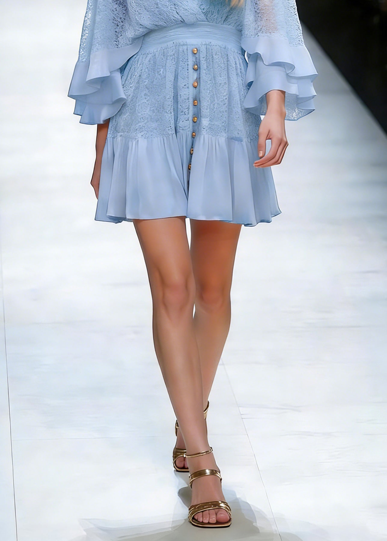 Art Blue Lace Patchwork Tunic Mid Dress Spring - Omychic