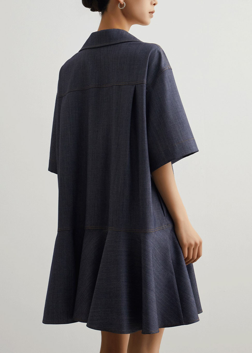 Art Blue Peter Pan Collar Patchwork Denim T Shirt Dress Summer