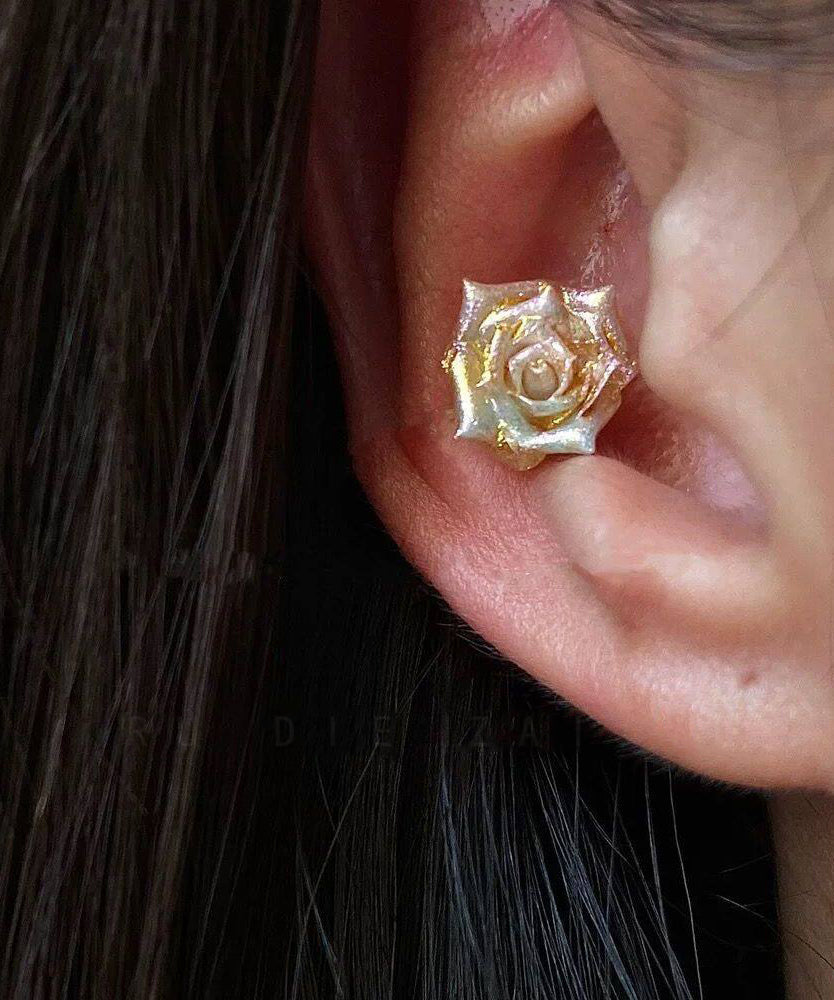 Art Blue Stainless Steel Rose Stud Earrings