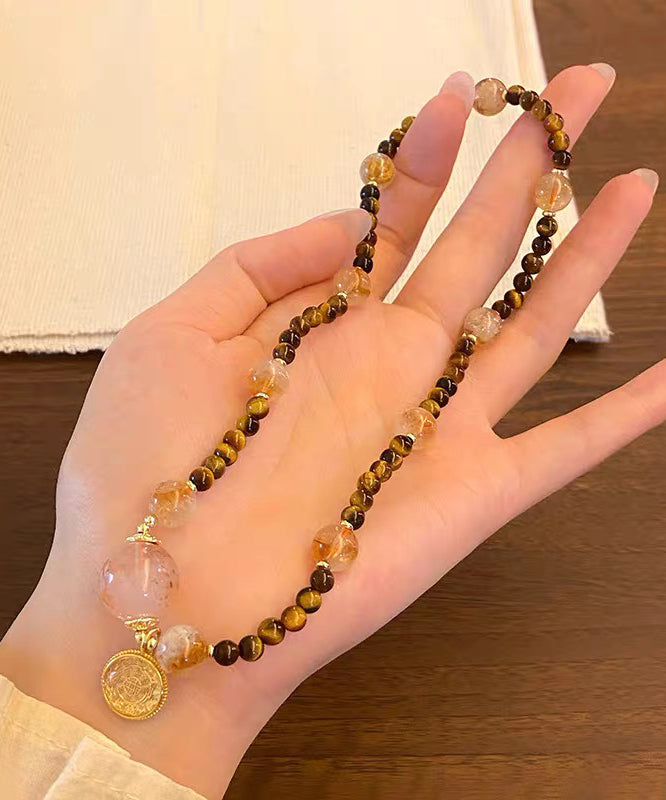 Art Brown Copper Overgild Crystal Tiger's Eye Beading Charm Bracelet - Omychic