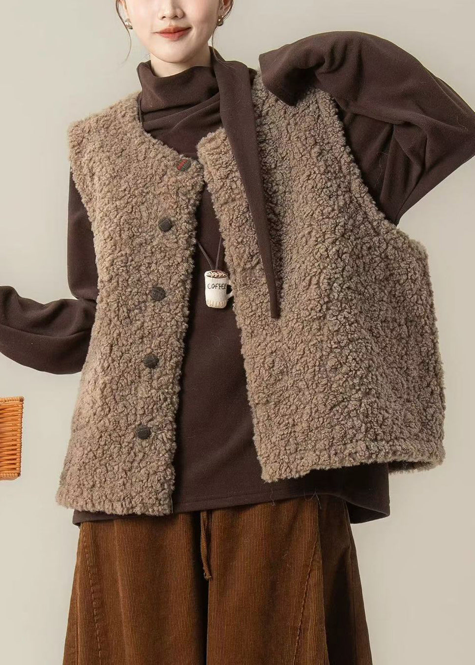 Art Brown Oversized Wear On Both Sides Teddy Vest Jacket Winter