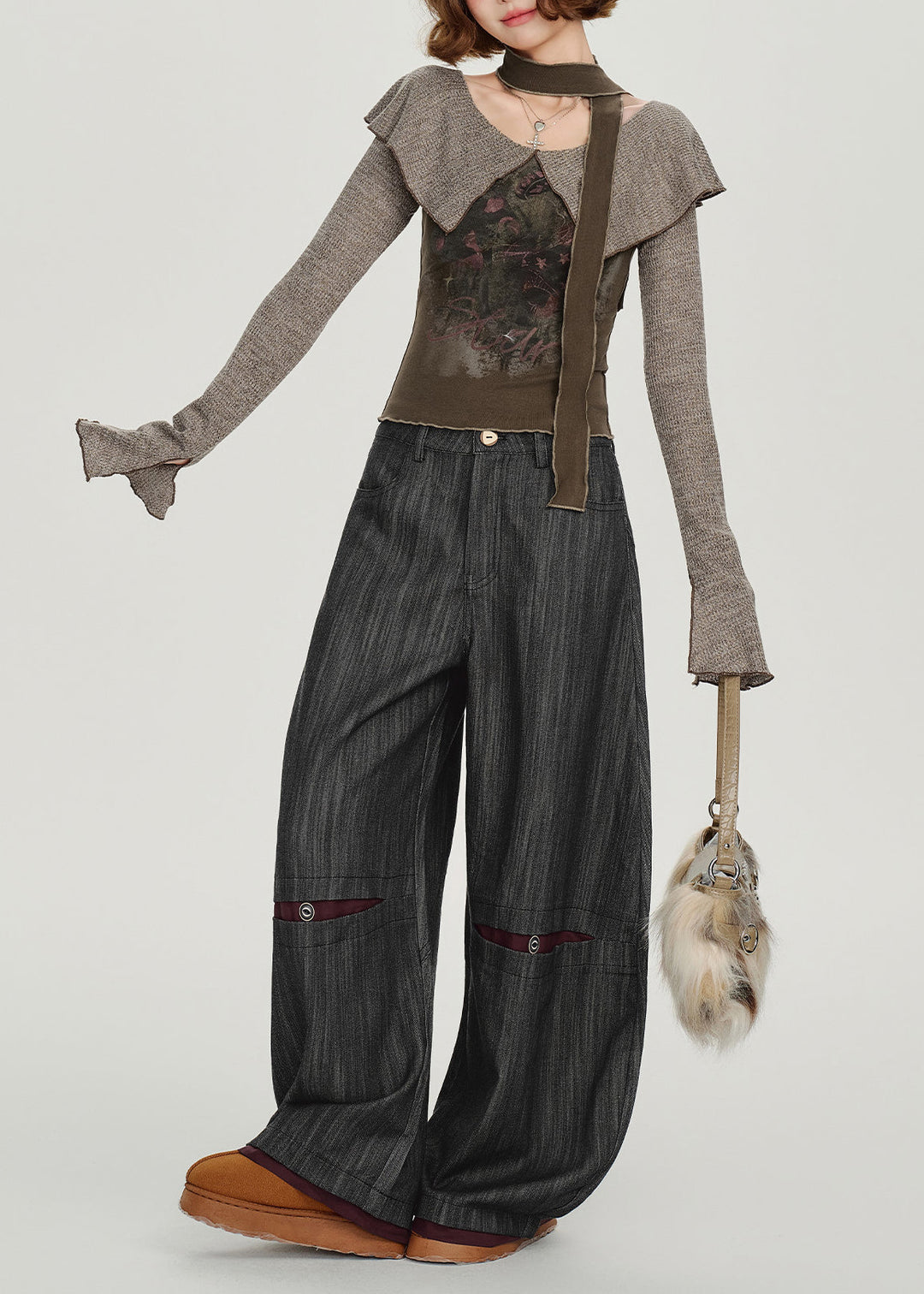 Art Brown Peter Pan Collar Patchwork Cotton Shirt Spring