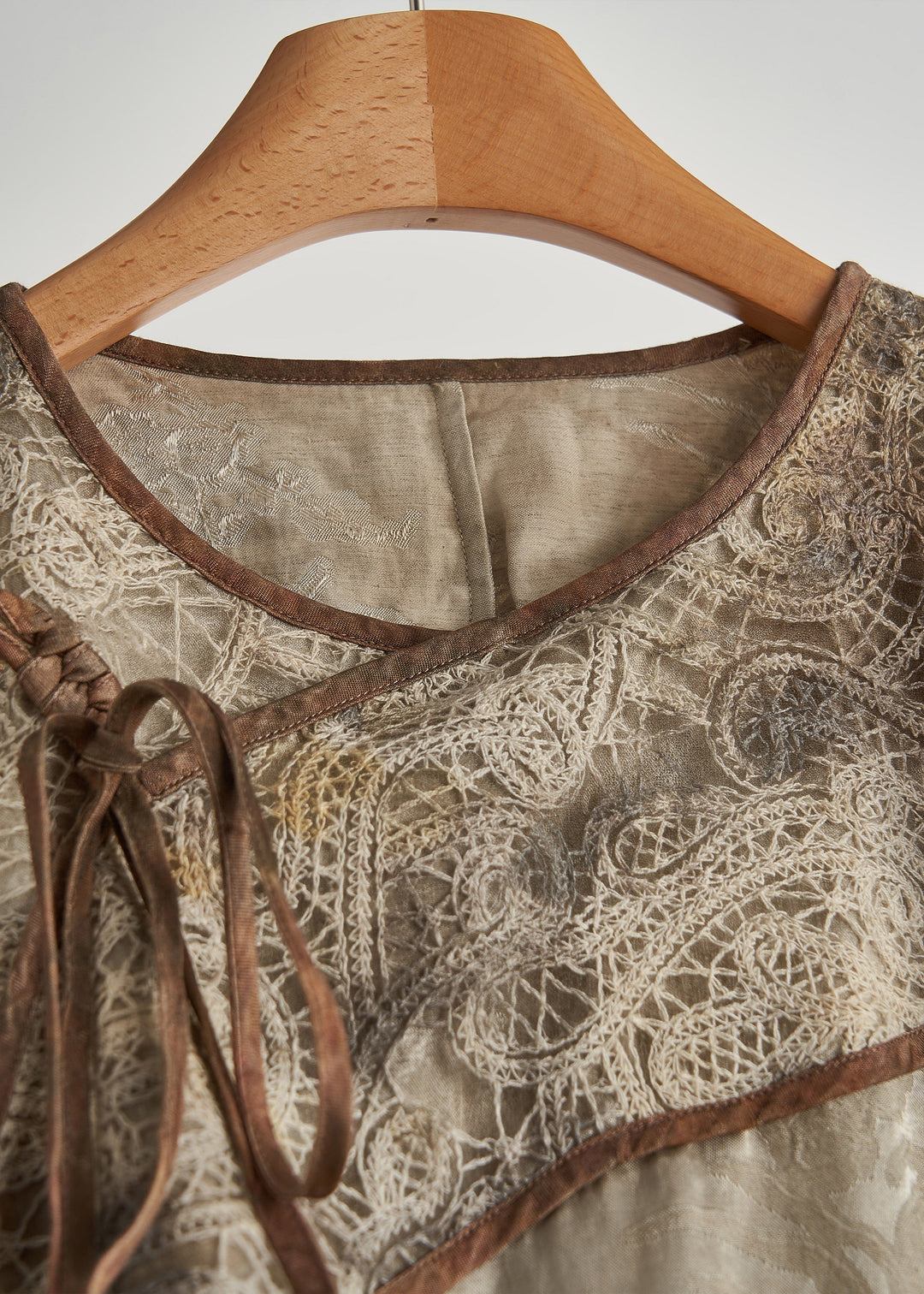 Art Brown Print Patchwork Lace Oriental Tops Fall