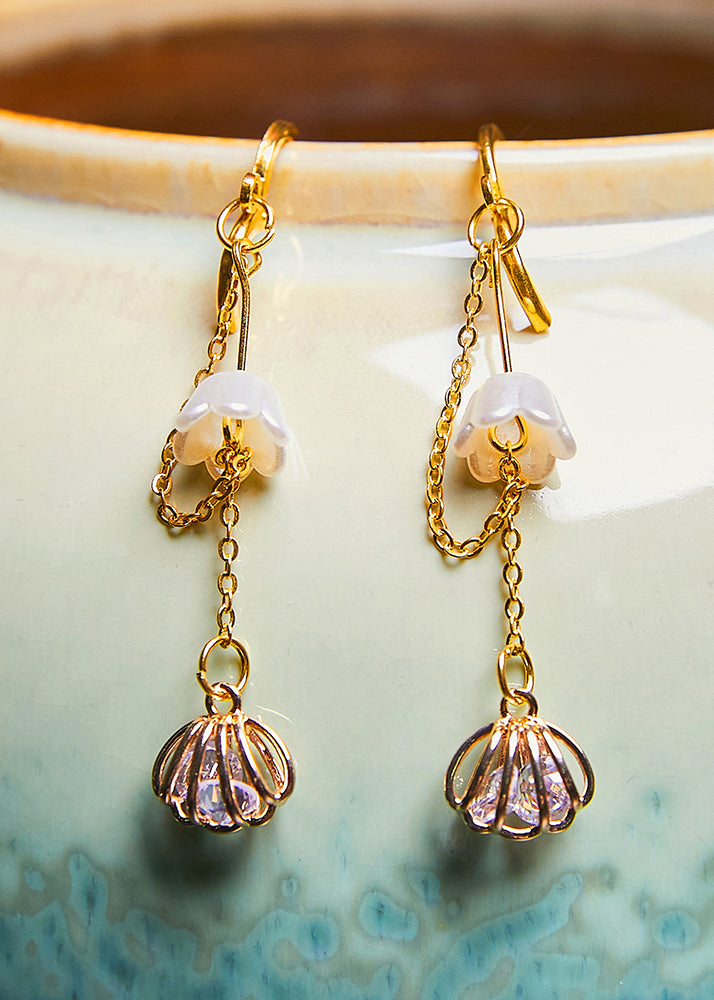 Art Bud Wrap Zircon 14K Gold Tassels Drop Earrings - Omychic