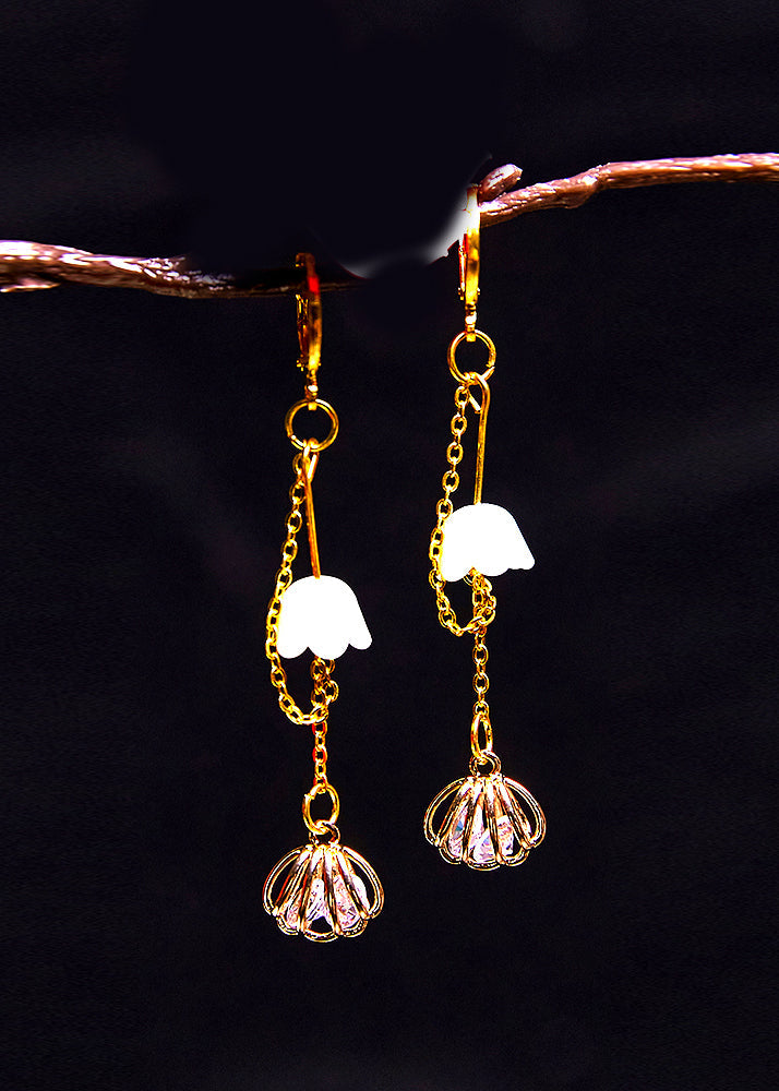 Art Bud Wrap Zircon 14K Gold Tassels Drop Earrings