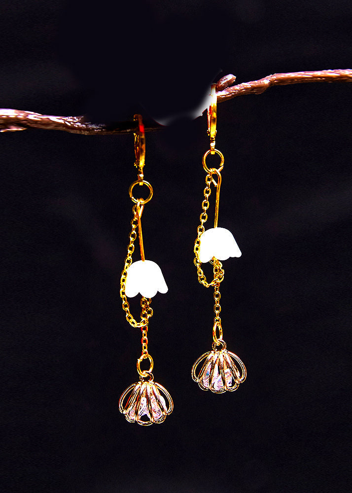 Art Bud Wrap Zircon 14K Gold Tassels Drop Earrings - Omychic