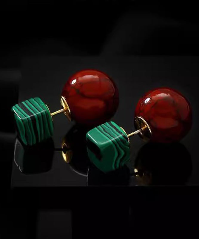 Art Colorblock Copper Overgild Gem Stone Drop Earrings