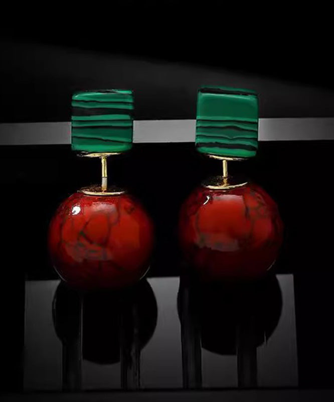 Art Colorblock Copper Overgild Gem Stone Drop Earrings