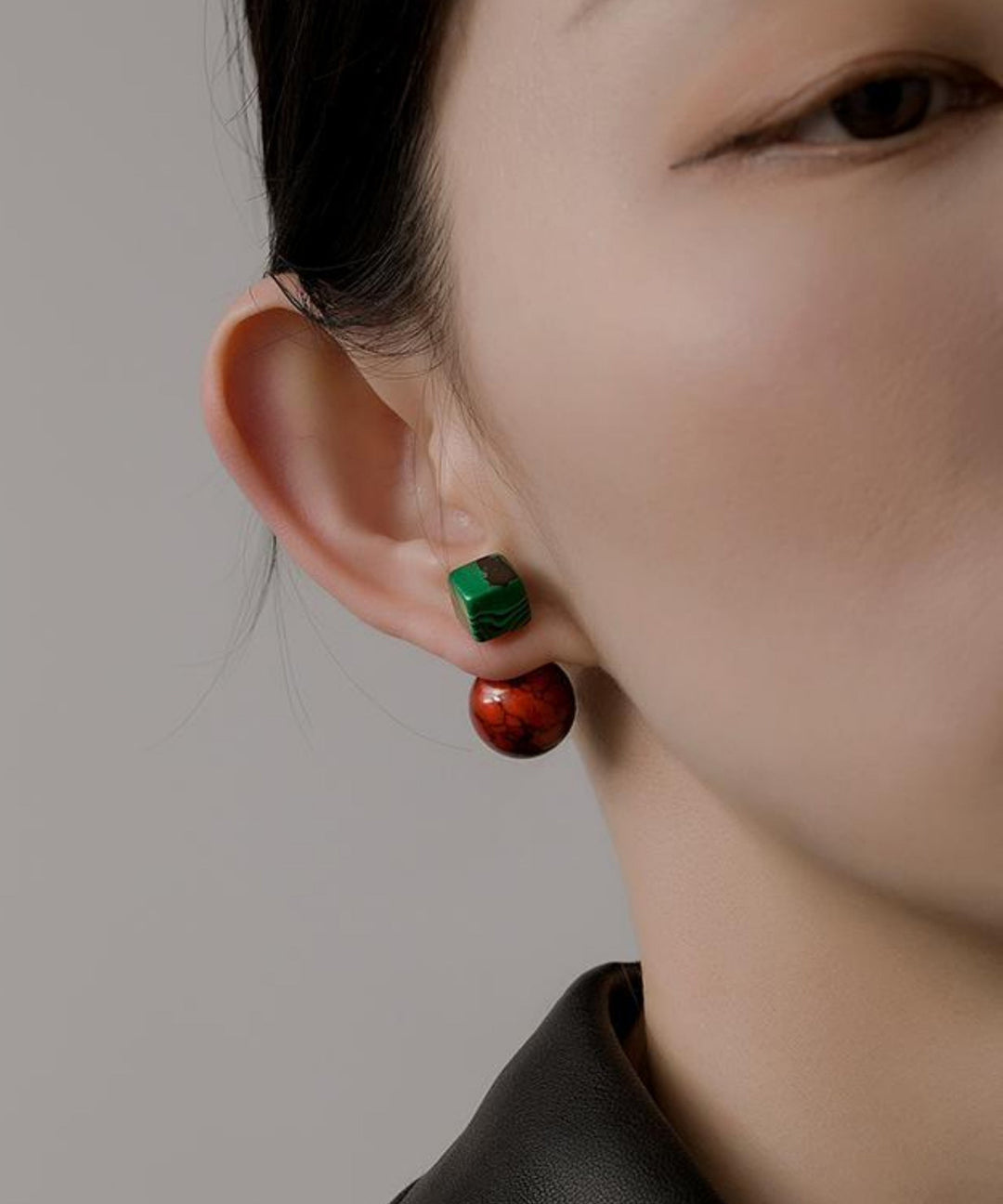 Art Colorblock Copper Overgild Gem Stone Drop Earrings