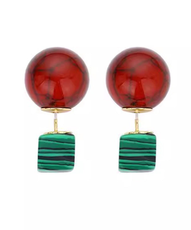 Art Colorblock Copper Overgild Gem Stone Drop Earrings