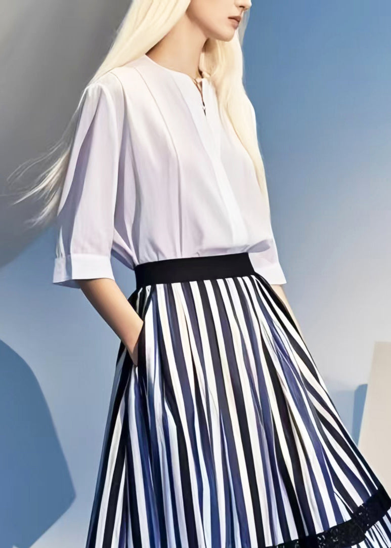 Art Colorblock Striped Patchwork Lace Skirts Summer