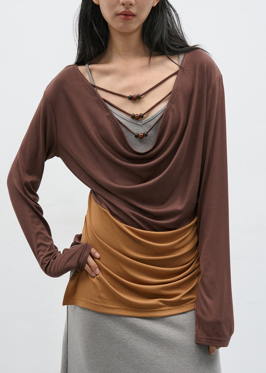 Art ColorblockC Wrinkled Patchwork Cotton Shirt And Dress Fall