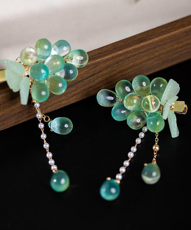 Art Cyan Alloy Pearl Grape Tassel Hairpin