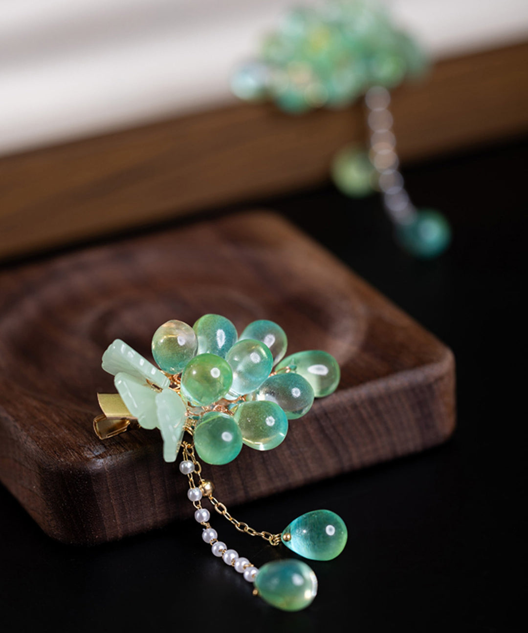 Art Cyan Alloy Pearl Grape Tassel Hairpin