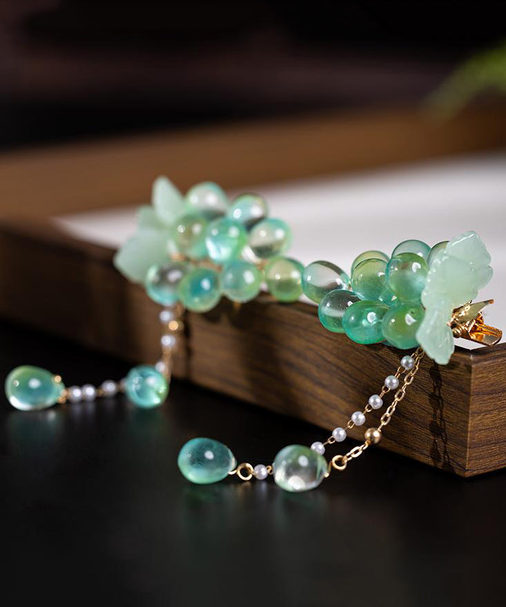 Art Cyan Alloy Pearl Grape Tassel Hairpin