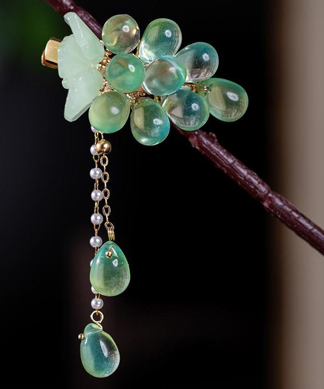Art Cyan Alloy Pearl Grape Tassel Hairpin