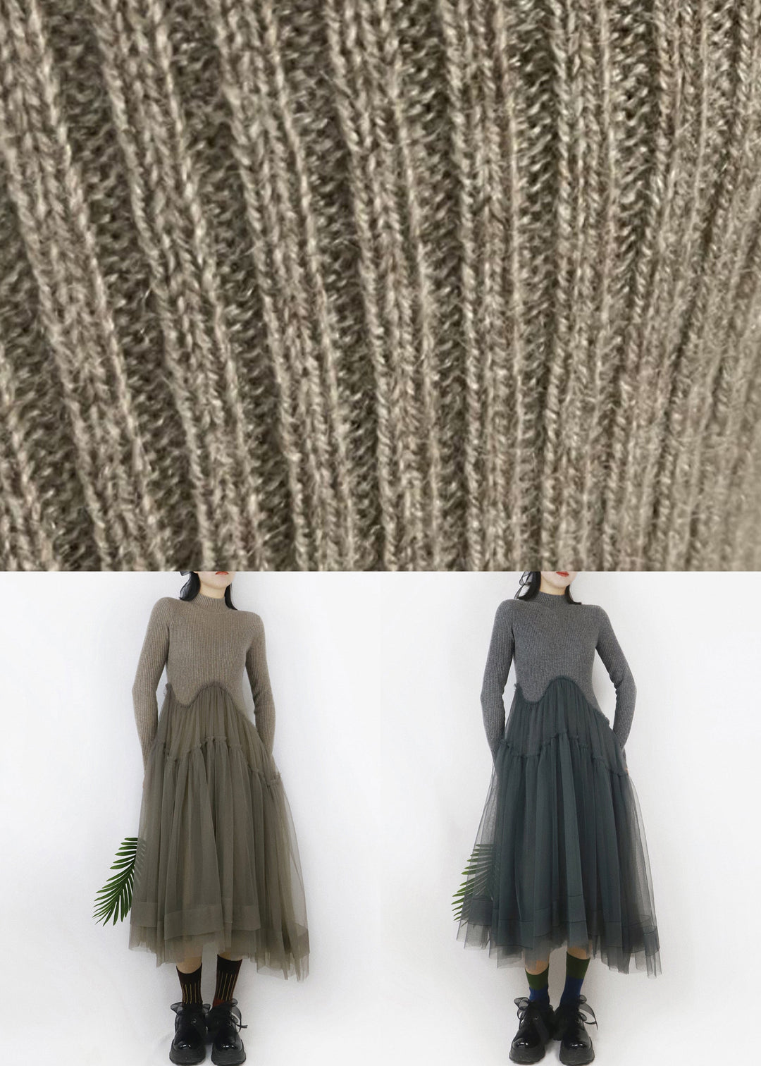 Art Dark Gray Asymmetrical Tulle Patchwork Sweater Dress Winter