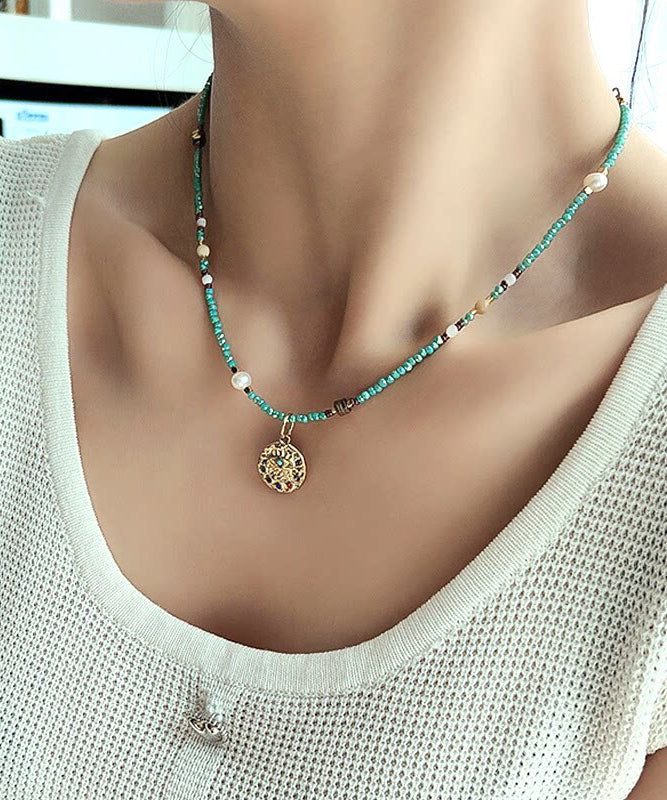 Art Double Layered Stacking Turquoise Pendant Necklace Two Piece Set