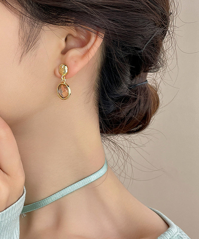 Art Gold Alloy Crystal Zircon Drop Earrings