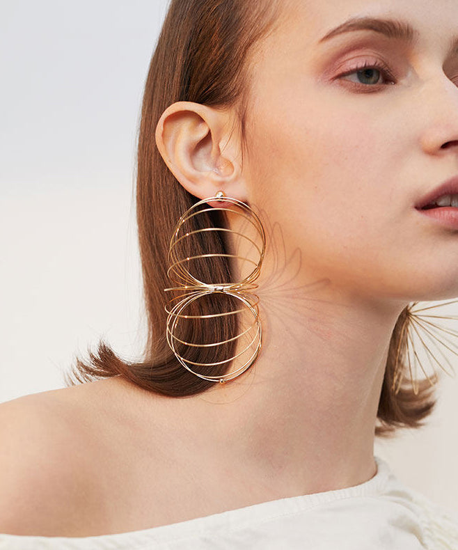 Art Gold Circle Exaggeration Gold Plated Drop Earrings