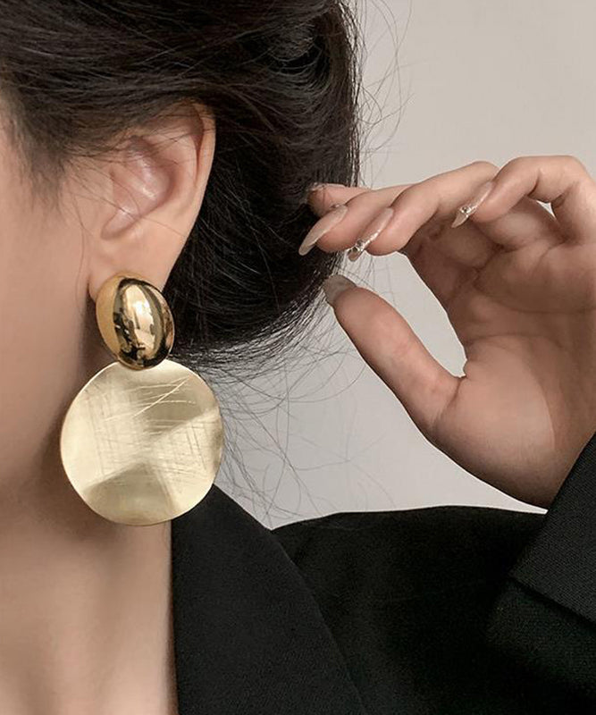 Art Gold Copper Alloy Brushed Original Film Hoop Earrings