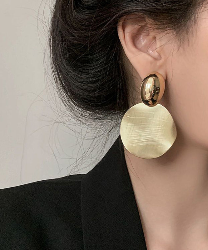 Art Gold Copper Alloy Brushed Original Film Hoop Earrings