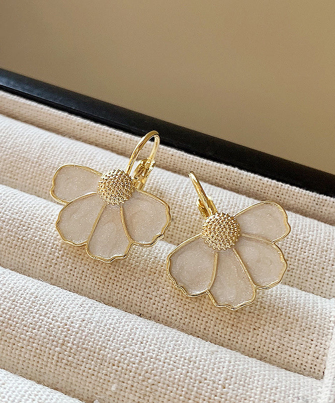 Art Gold Copper Alloy Petal Drop Earrings