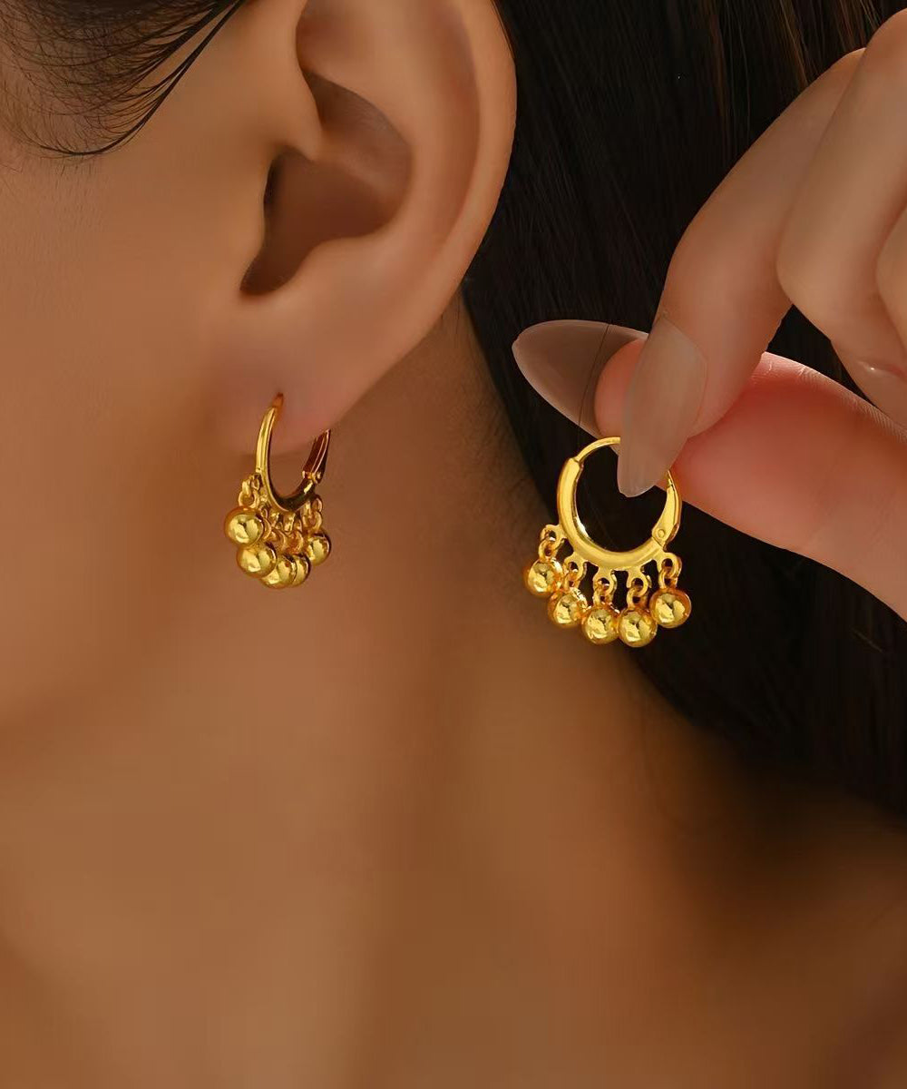 Art Gold Copper Overgild Ball Tassel Hoop Earrings