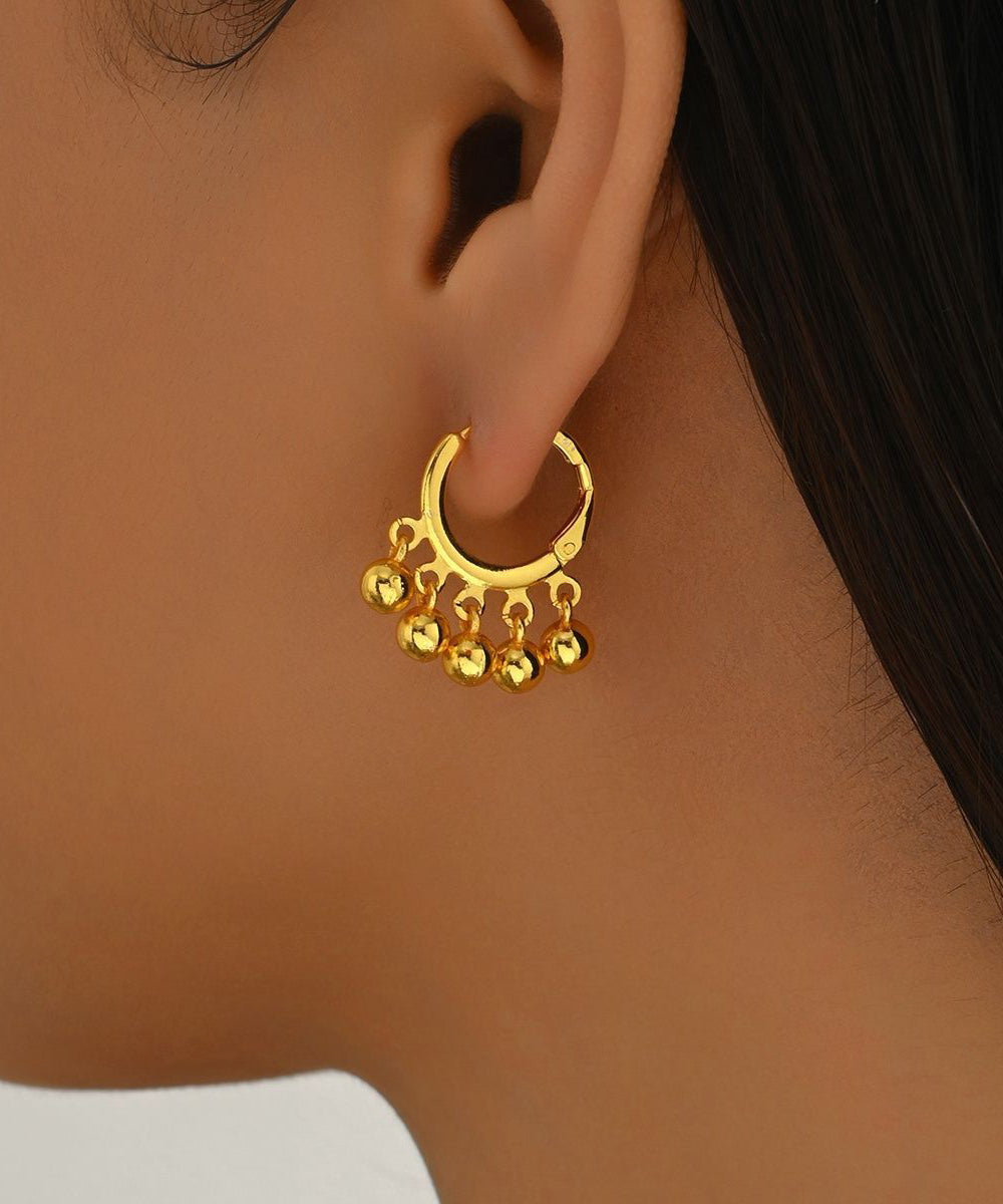 Art Gold Copper Overgild Ball Tassel Hoop Earrings